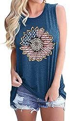 PECHAR 4th of July Tanks for Women Sunflower