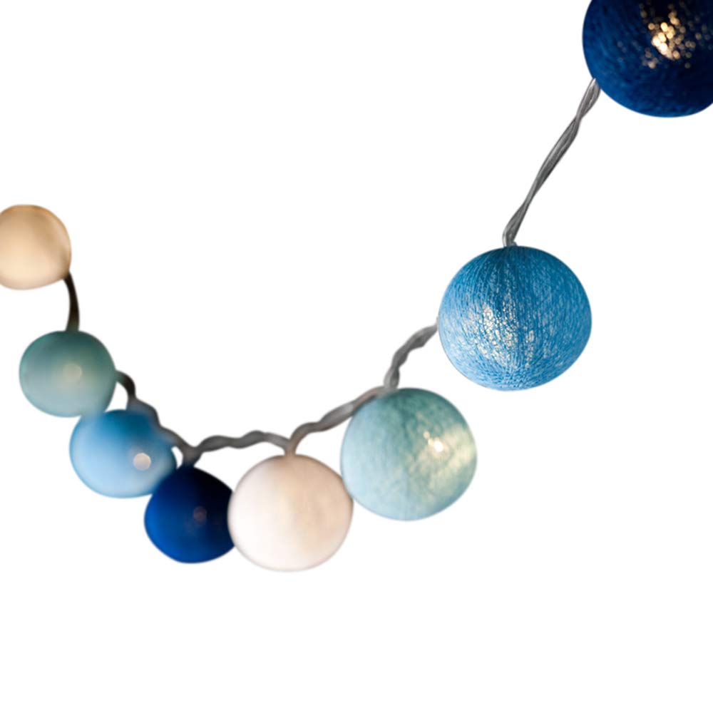 Blaze On Ambient Ball Fairy Lights (Blue Tones) – 20 Warm White LED Lights – Hand–Spun Cotton Balls – USB Powered and Includes UK 3–Pin USB Adapter – Indoor Decorative String Lights