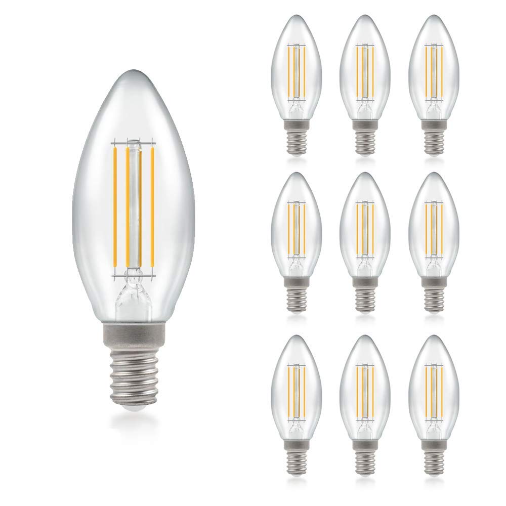 Pack of 10 x Crompton LED Dimmable Filament Candle Light Bulb Clear 5W E14 SES 2700K Warm