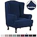H.VERSAILTEX Wing Chair Slipcover Chair Covers for Wingback Chairs Wingback Chair Covers Slipcovers 1 Piece Stretch Sofa Cover Furniture Protector Soft Spandex Jacquard Checked Pattern, Navy