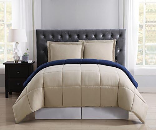 Truly Soft Everyday Khaki and Navy Reversible Full/Queen Quilt Mini Set
