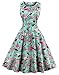 Wellwits Women's Crewneck Sleeveless Hepburn 1950s Vintage Swing Cocktail Dress