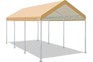 ADVANCE OUTDOOR 10x20 ft Heavy Duty Carport Potable Car Canopy Garage Party Tent Boat Shelter, Adjustable Height from 9.5 ft to 11 ft, Beige