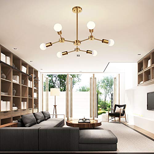 Melucee Modern Sputnik Chandeliers 6 Light Brass Mid Century Light