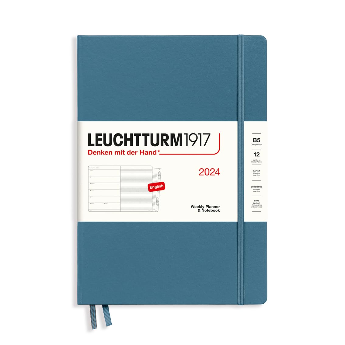 LEUCHTTURM1917 367762 Weekly Calendar & Notebook Composition (B5) 2024, 12 Months, Stone Blue, English