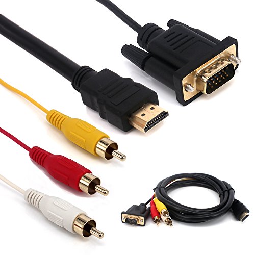 Yeworth 1.8m/6ft HDMI to VGA 3RCA Cable, HDMI Male to VGA Male 3RCA Male Video Audio AV Component Converter Adapter Cable Gold Plated for HDTV Satellite TV, RGB Component Video and most LCD Projectors