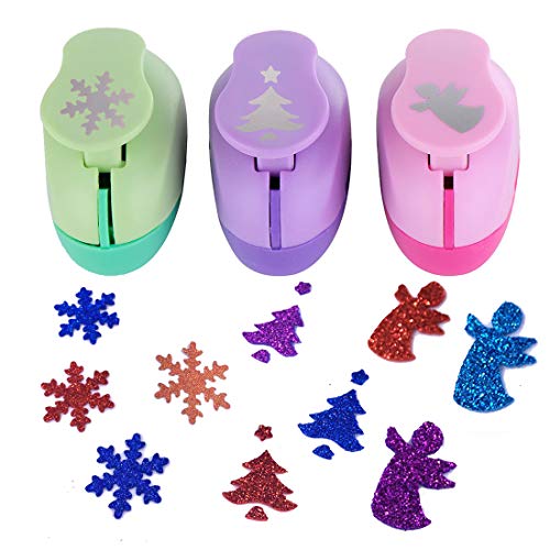 Christmas Paper Puncher Scrapbook Hole Paper Punchers Embossing Scrapbooking Crafts Paper Cutting DIY Card DIY Craft Shaper Puncher Set for Kids Pack of 3,Tree,Angle,Snowflake