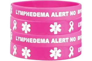 GENERIC Lymphedema Alert Bracelet Breast Cancer Pink Ribbon no bp no Needles Lymphedema ID Rubber Wristbands Medical Alert Bracelets with Medical Wallet Insert Card
