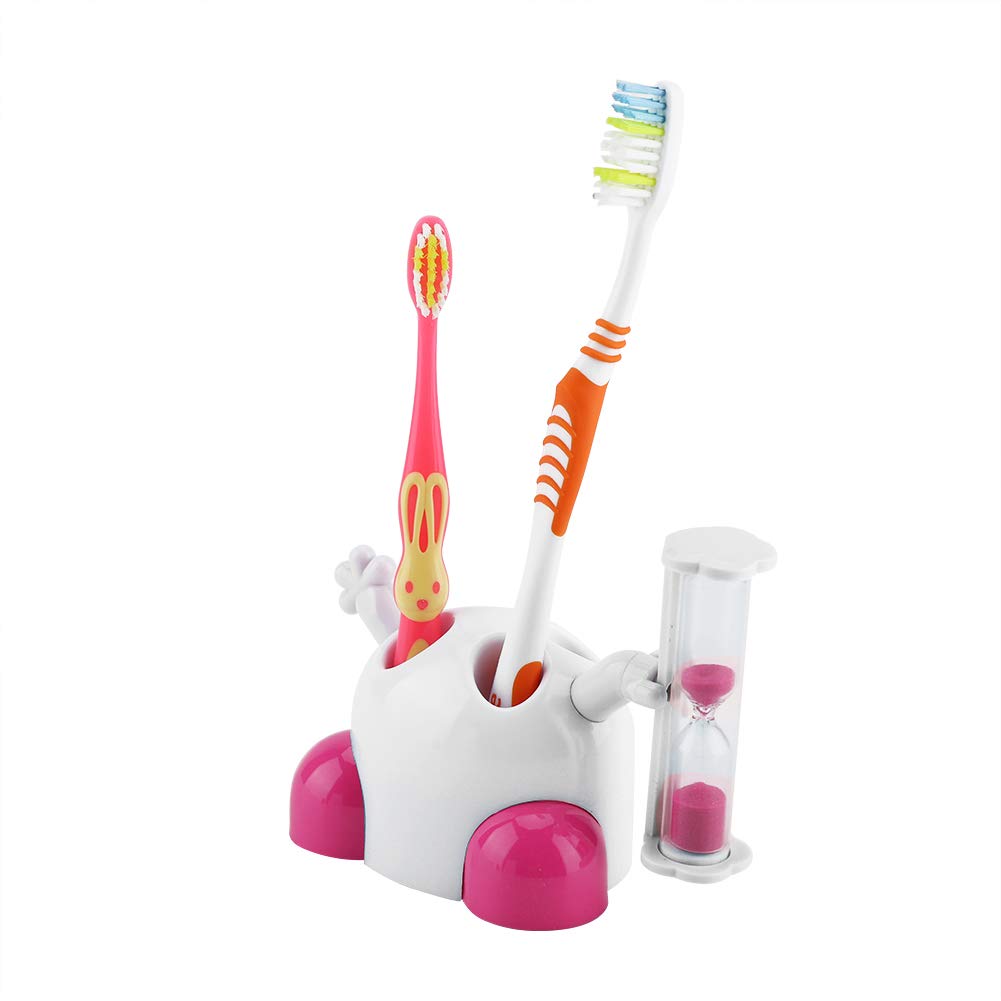 4 Toothbrush Slots, Cartoon Animal Shape Toothbrush Timer, Cute Bathroom Decorations Gift for Kids, Made Plastic, 3 Minutes Hourglass Holder, Useful for the Whole Family