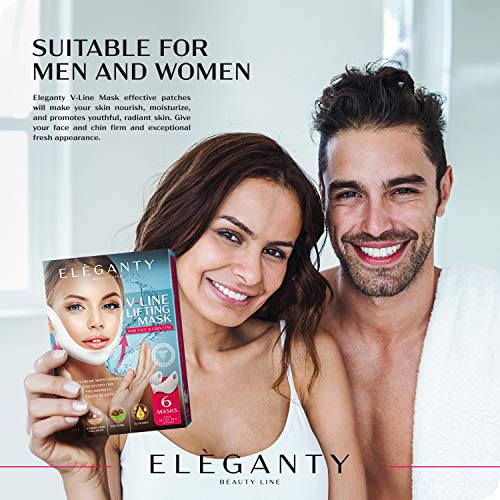 Eleganty V-line Lifting Mask 6pcs Pack Double Chin Reducer Face Contour Neck Jaw Lifting Gel Patch Wrinkle Anti Aging Skin Care Collagen Chin Up Firming and Slimming Treatment for Women and Men