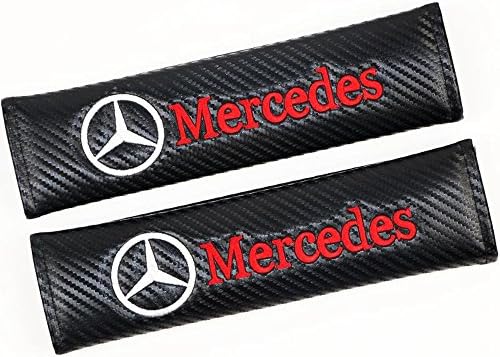 misshaoyunperfect Mercedes Benz Cars Embroidered Badge Comfortable Seat Belt Shoulder Pad Cover Velcro Opening Fiber 1 Pair (White Red)