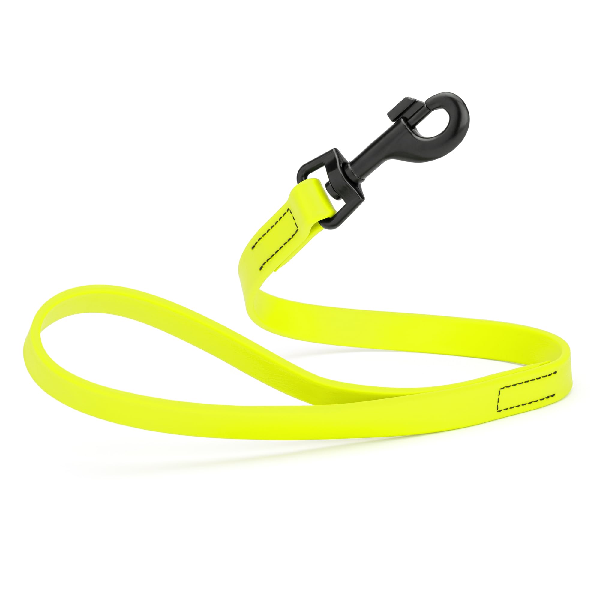 Dogline Biothane Waterproof Dog Leash Strong Coated Nylon Webbing with Black Hardware Odor-Proof Easy to Clean High Performance for Small or Large Dogs Made in USA 2 ft Lead, Safety Yellow