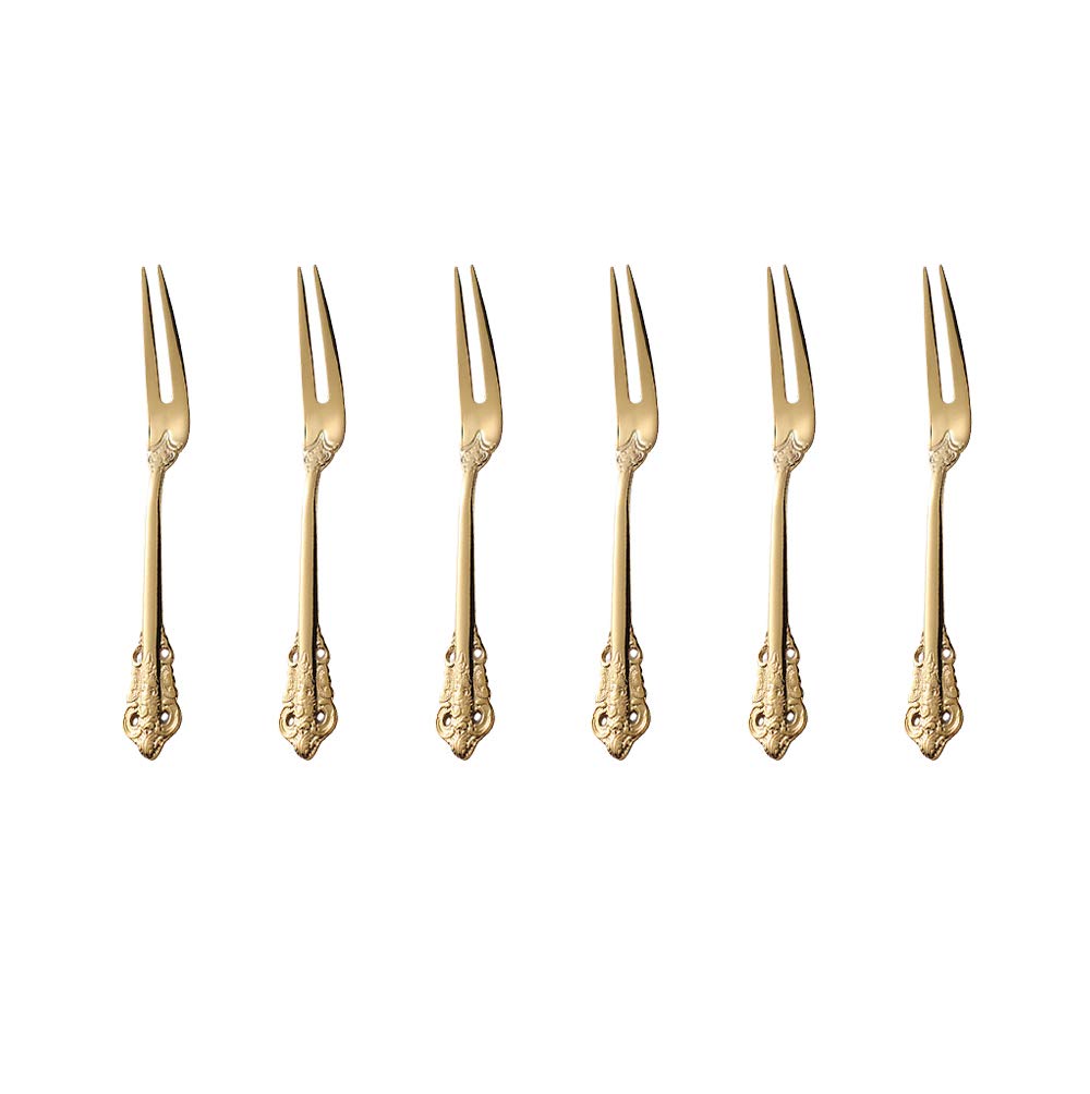 ZFQ 6-Piece 18/10 Stainless Steel Two-Pronged Forks Escargot Cocktail Appetizer Snail Forks, 6.5 Inches, Mirror Polishing, Dishwasher Safety, Golden Color