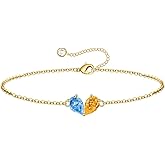 TURANDOSS Valentines Day Gifts for Women Teen Girl Kids - 6 7 8 9 10 11 12 13 14 15 16 Year Old Girls Birthday Gifts, 14K Dainty Gold Plated Created Birthstone Bracelets for Women Birthday