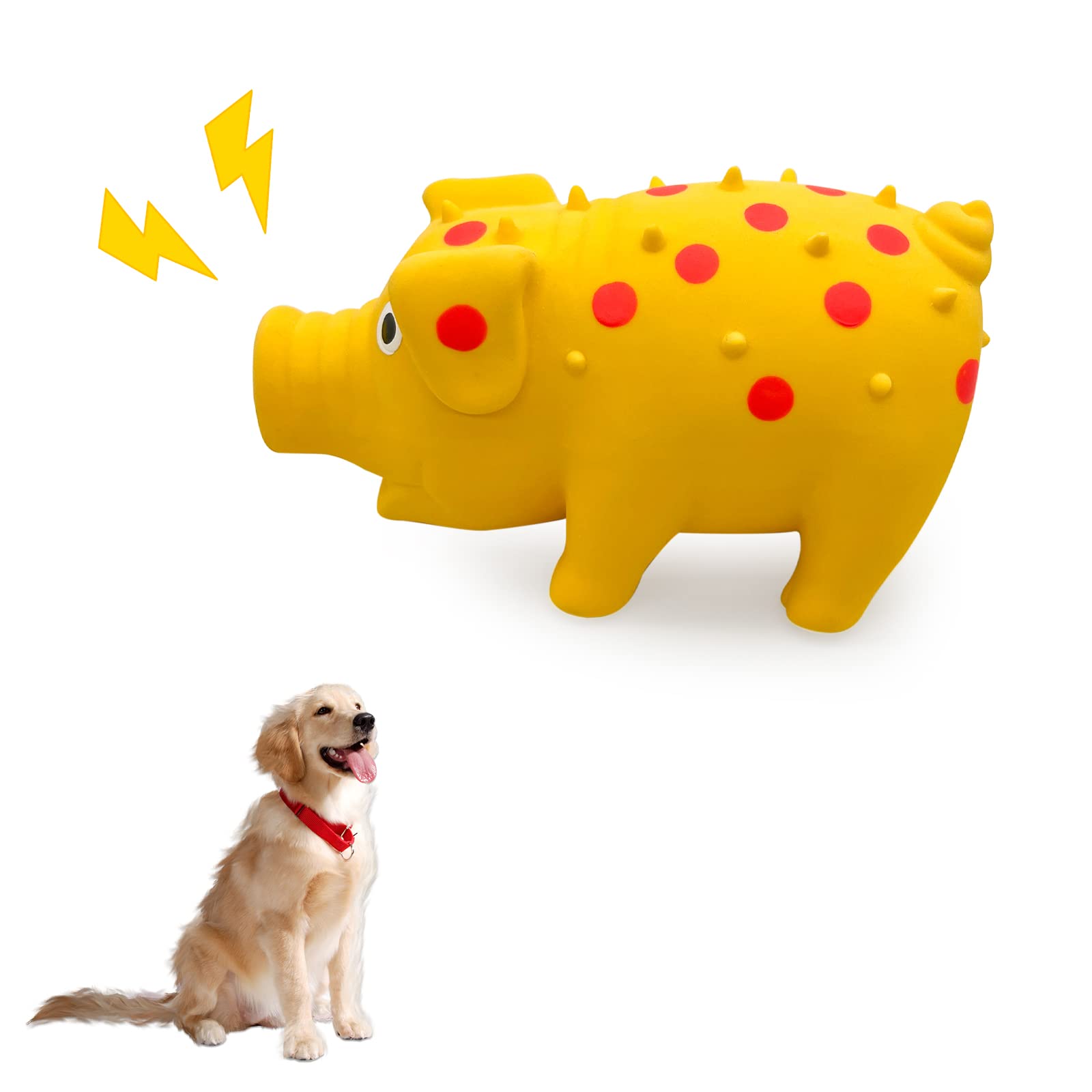 Andiker Natural Latex Dog Squeaky Toy, Pig-Shaped Dog Chew Toys for Teeth Cleaning, Mini Puppy Chew Toy for Small Dogs to Relieve Stress and Reduce Boredom (yellow)