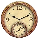 Taylor Precision Products Springfield Polyresin Clock with Thermometer, 14-Inch, Bamboo