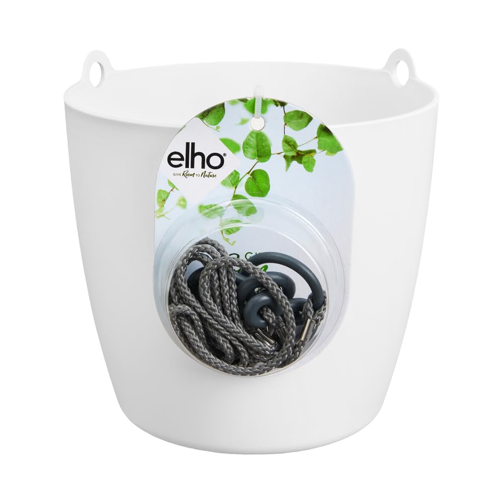 elho Brussels Hanging Basket 18 - Hanging Plant Pot Indoor - 100% Recycled Plastic - Ø 18.3 x H 18.0 cm - White/White