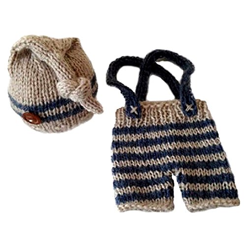Zeroyoyo Newborn Baby Boys Crochet Knit Hat Photo Prop Bib Pant Hat Costume