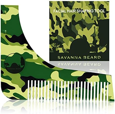 SAVANNA BEARD Beard Styling &amp; Shaping Template Comb Tool with Beard Shaper Guide for Perfect Shaving Symmetry - Use with Beard trimmer/Razor to Style Beard &amp; Facial Hair - Men gift (Camo Jungle)