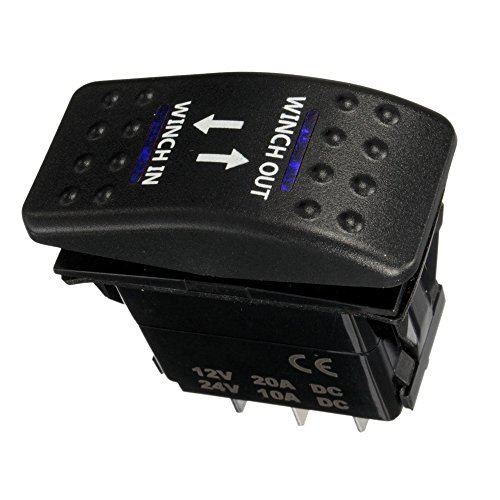 E Support™ Car Auto 12V Momentary Light Button Rocker Toggle Switch Blue LED Winch In Out ON-OFF-ON 7Pin SPDT
