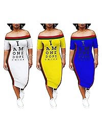 Vestido largo para mujer con estampado de letras y hombros descubiertos y manga