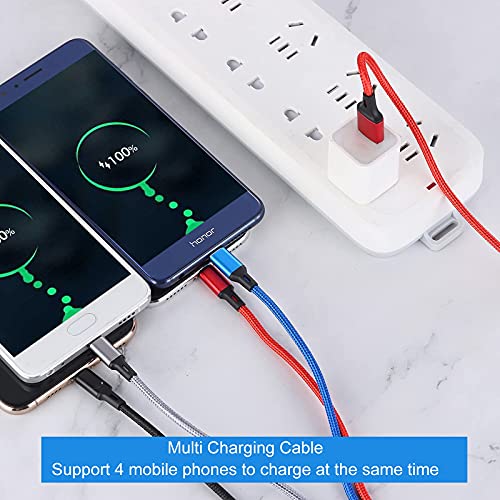 Amuvec Multi Charger Cable, 4 in 1 3A USB Fast Charging Cord Nylon Braided with 2iP Type C Micro USB Connector, for Phone, Samsung Galaxy S22 S20 S10 S9 Plus, Huawei, Sony, Moto, Xiaomi, LG, PS5-1.2M