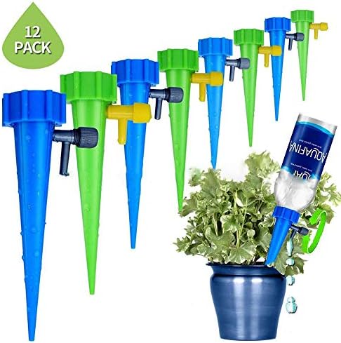 Plant Waterer, 12 PCS Self Plant Watering Spikes System with Slow Release Control Valve Switch, Automatic Plant Waterer Device Irrigation Drippers for Outdoor Indoor Flower or Vegetables