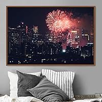 Framed Canvas Wall Art City Illuminations Aerial Cityscape Contemporary Multicolor Photography Places Realism Ultra Urban - 16x24 inches