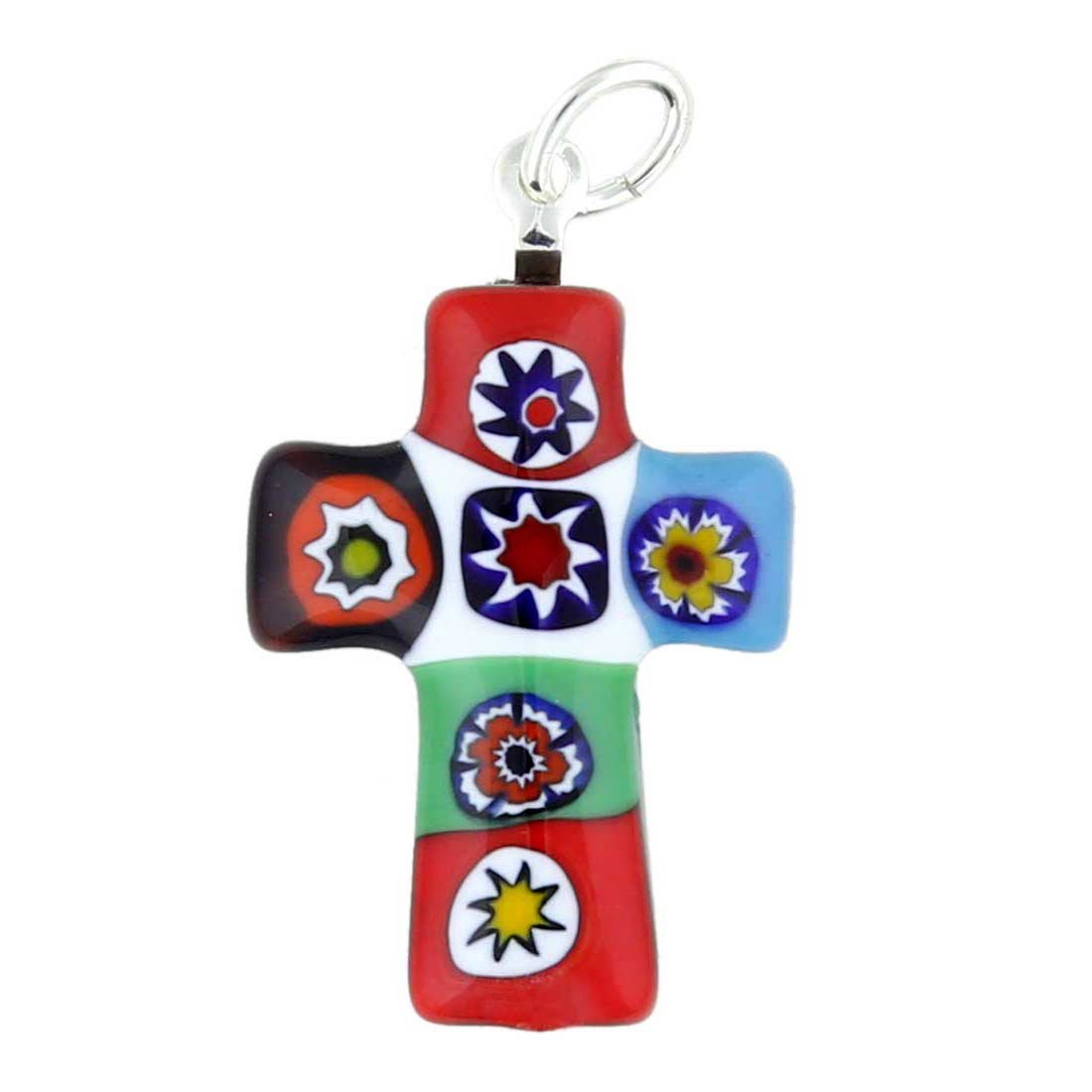 Glass Of Venice Murano Glass Color Splash Millefiori Small Cross Pendant