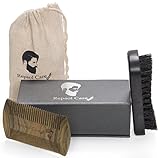 Beard Brush and Beard Comb kit for Men - Handmade Wooden Comb and Natural Boar Bristle Beard Brush set for Men Beard &amp; Mustache (Health and Beauty)
