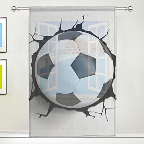 XMCL Window Sheer Curtains Soccer Ball Coming Cracked Wall Decorative Extra Wide for Living Room Bedroom Kitchen Window Voile Panel 78-84 Inch Long
