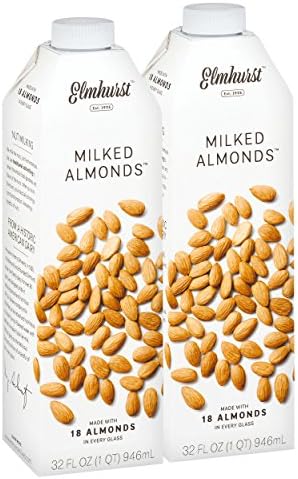 Elmhurst 2pk Milked Almonds 32 oz. Creamy & Delicious Almond Milk. More Nuts! More Nutrition! Gluten Free, Lactose Free, Vegan Beverage.