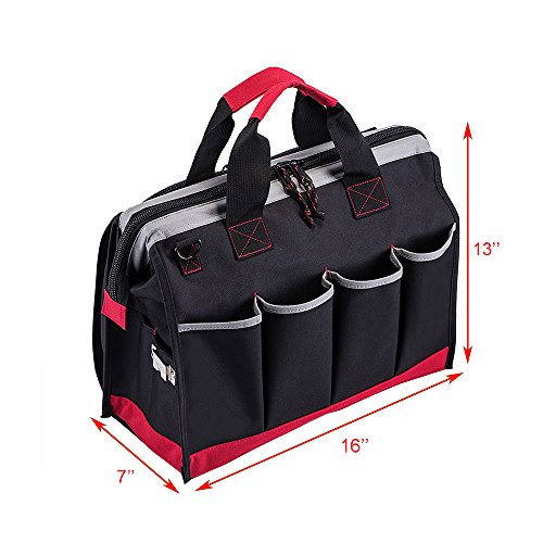 Tool Bag Organizer, 25 Pockets 16-inch Wide Mouth Rugged Tools Storage Bag for Electrician, Contractor, Plumber, Cable Repairman