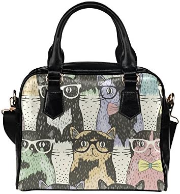 meincare Women's Hipster Walking Cat PU leather Aslant Shoulder Tote Handbags