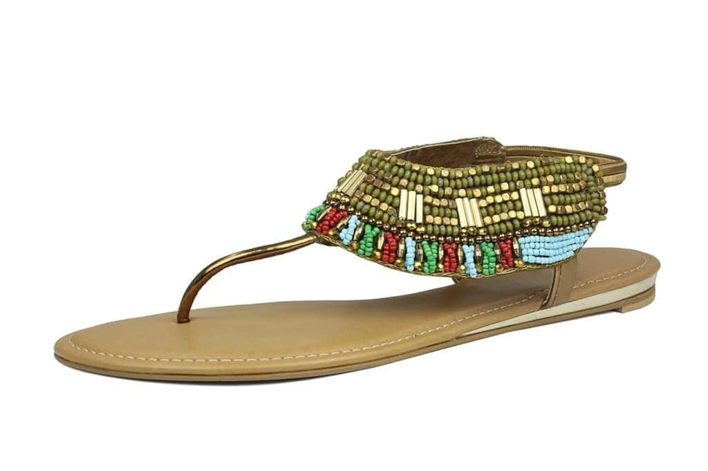 inc.5 women's ant gold beaded osho chappals (30196ant gold36) - 3 uk