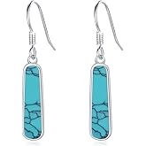 Turquoise Dangle Earrings, Rectangle Turquoise Leverback Earrings S925 Sterling Silver Gemstone Earrings Jewelry for Women