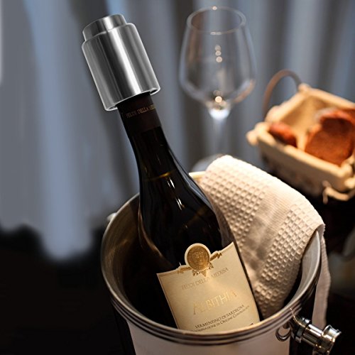 Vacare Vacuum Wine Stopper - Wine Stopper to Remove Air and Vacuum Seal Open Wine Bottle for over 10 Days Vacuum Wine Preserver - Vacuum Wine Saver S/Steel Wine Preserver 1pack