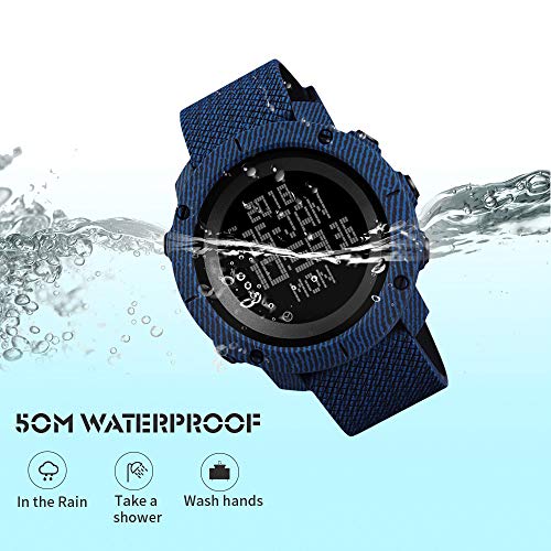 SKMEI Mens Digital Sports Watches, Military Compass Waterproof Watches Pedometer Stopwatch Countdown Wristwatch for Men - Thumbnail 4