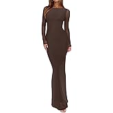 REORIA Women's Spring Mesh Sheer Long Sleeve Wedding Guest Dress Sexy Floral Bodycon Maxi Long Dresses