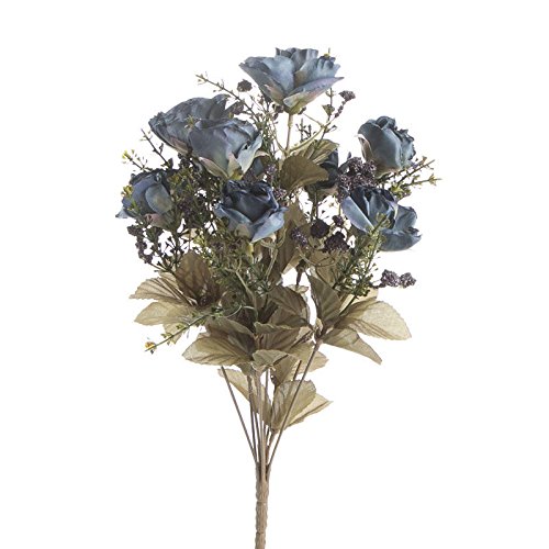 Artificial Dried Venetian Blue Antique Rose Bush for Home Decor, Crafting and Displaying