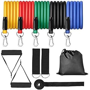 フィットネスチューブ トレーニングチューブ 強度別5本セット 収納ポーチ 高強度ゴムチューブ [トレーニング用]