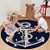 Round Area Rugs 3 ft Nautical Navy Blue Anchor Soft Floor Carpets Indoors/Outdoor Living Room/Bedroom/Children Playroom/Kitchen Mats Non Slip Yoga Carpets