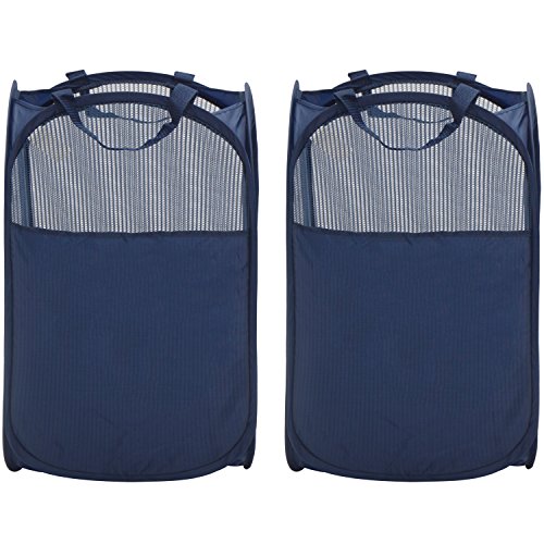 StorageManiac Foldable Pop-Up Mesh Hamper, Laundry Hamper with Reinforced Carry Handles, Pack of 2