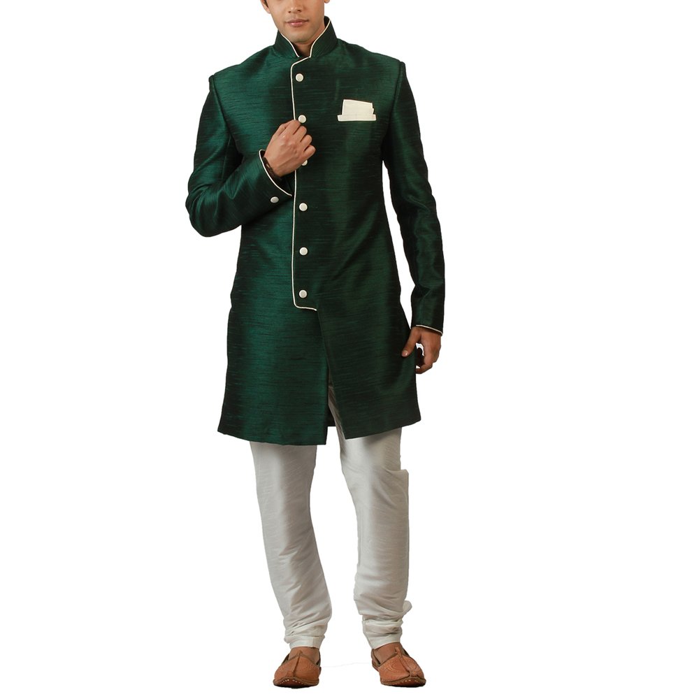 amora men's blended silk indo-western sherwani with churidar