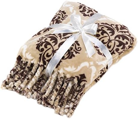Baroque Brown And Tan Pattern Tassel Throw Blanket