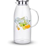 Purefold 100 Ounces Large Glass Pitcher with Lid, Hot/Cold Water Pitcher with Handle, Juice and Iced Tea Beverage Carafe