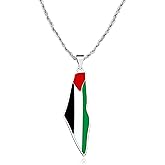Zircobic Minimalist Palestine Flag Necklace, Enamel Map Pendant with Gold Chain, Unisex Middle Eastern Jewelry Gift, Gold & Silver Available