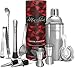 Сocktail Shaker 24 oz Stainless Steel Bartender Kit with Cobbler Drink Shaker - Bar Set 10 Tools: Martini Shaker, Strainer, Muddler, 2 Jiggers, Bar Spoon, Ice Tongs - Professional Cocktail Mixer Set
