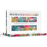 Genuine Crafts Watercolor Brush Pen Set - 20 Premium Colors - Real Brush Tip - 1 Refillable Water Pen - Washable Nontoxic Marker - Durable - Portable Painting