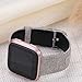 Maledan Compatible with Fitbit Versa Bands, Replacement Classic Genuine Leather & Canvas with Stainless Steel Clasp Accessories Wristbands Compatible with Versa, Women Men, Small, Grey